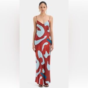SIR the label Frankie Maxi Slip Dress in Ruby Reflection LIKE NEW